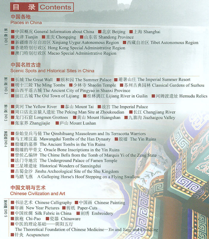 Getting to Know China: A Kaleidoscope of Chinese Culture [Album 1] [5 DVD-Rom + 5 Books + 50 Bookmarks]. ISBN: 9787561919569